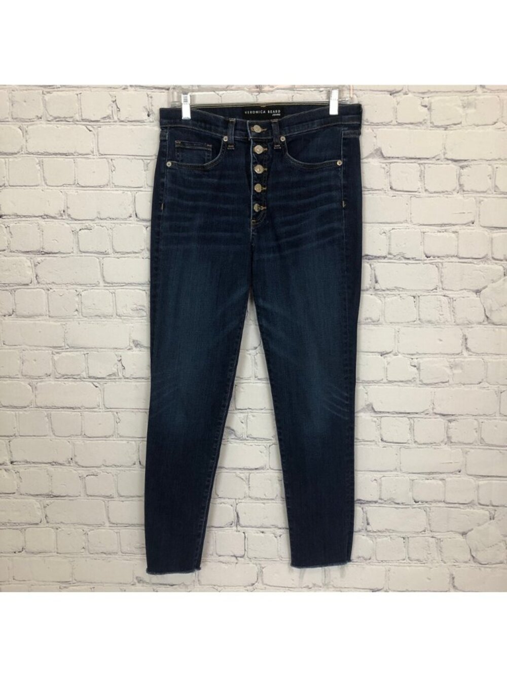 Veronica Beard Debbie 10" Skinny Jeans Size 29 Button Fly Dark Wash Raw Hem